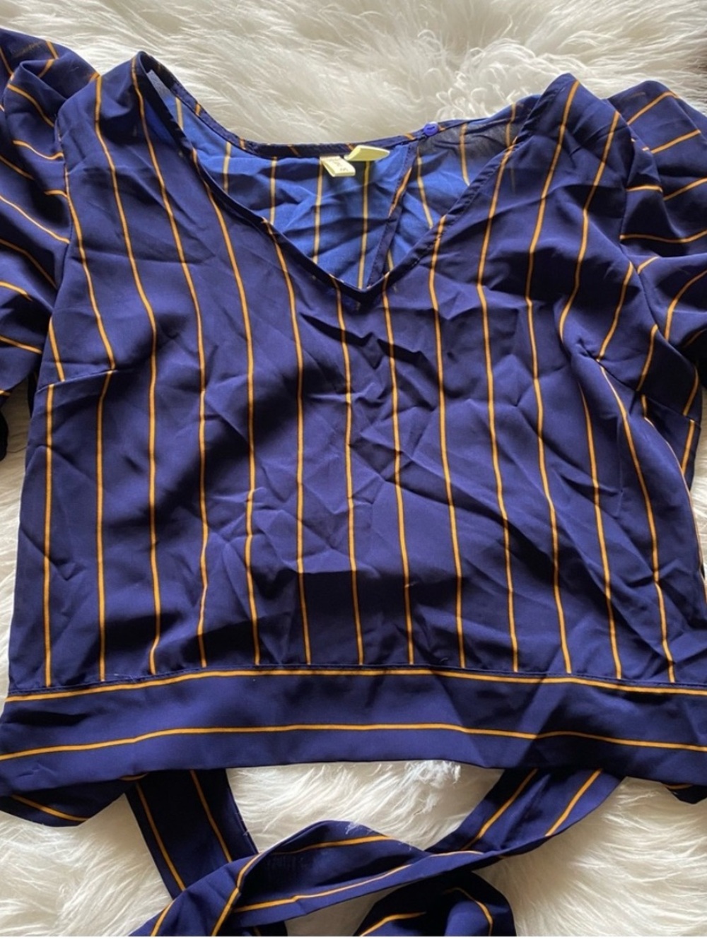 Japna Blue and Gold Open Back Tie Blouse